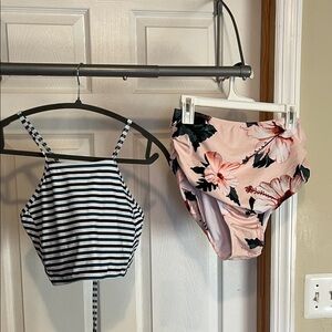 Striped and Floral Bikini Set